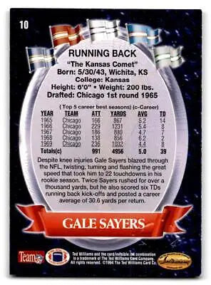 Gale Sayers football card from 1994 Ted Williams Roger Staubach’s NFL collection