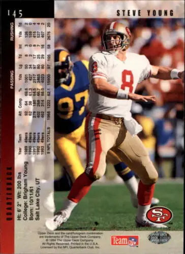 Steve Young football card from 1994 Upper Deck with original gloss, NM-MT condition