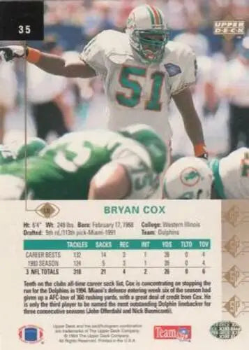 1994 Upper Deck SP #35 Bryan Cox football card in Near Mint condition with original gloss