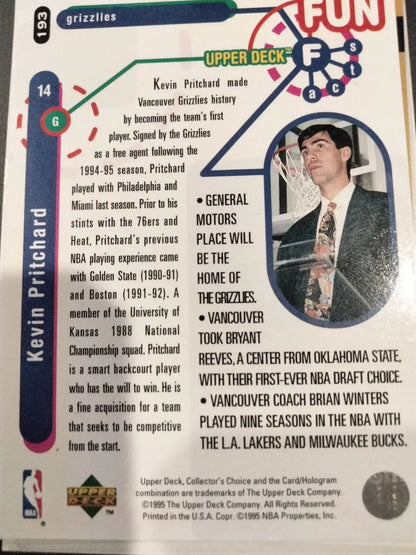 1995-96 Collector’s Choice #193 Kevin Pritchard Grizzlies basketball card for collectors