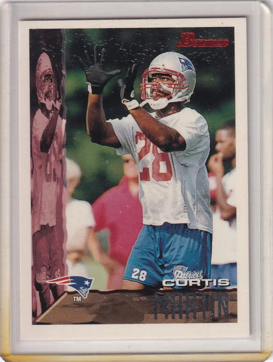 Football trading card of Curtis Martin, New England Patriots player number 28