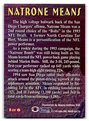 1995 Fleer #1 Natrone Means Pro-Visions trading card showcasing Natrone Means