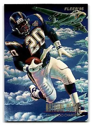 Football player in action featuring Natrone Means from 1995 Fleer trading cards