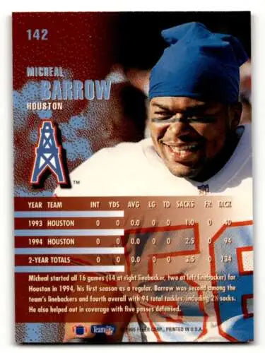 1995 Fleer #142 Micheal Barrow Houston Oilers Football Card with original gloss quality