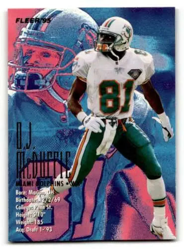 1995 Fleer #223 McDuffie Miami Dolphins football card with original gloss, NM condition