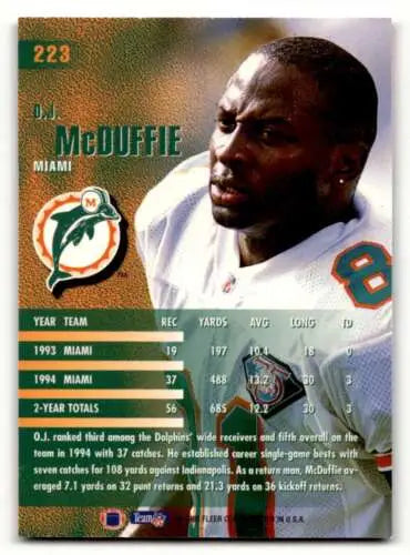 O.J. McDuffie Miami Dolphins football card featuring original gloss in NM condition