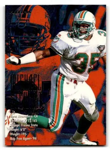 Football player in Miami Dolphins uniform for Michael Stewart Miami card NM condition