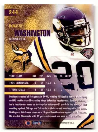 DeWayne Washington Minnesota Vikings football card with original gloss from 1995 Fleer