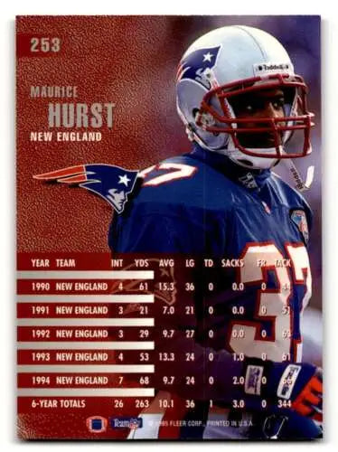 1995 Fleer #253 Maurice Hurst New England Patriots Football Cards with original gloss