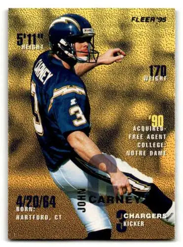 1995 Fleer #326 John Carney San Diego Chargers Football Card with original gloss