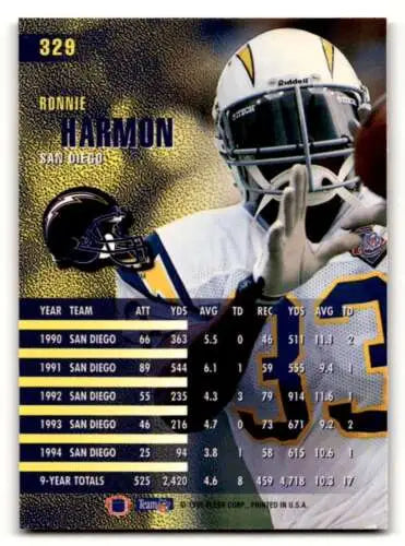 1995 Fleer #329 Ronnie Harmon San Diego Chargers Football Card with original gloss