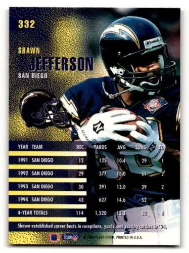 1995 Fleer #332 Shawn Jefferson San Diego Chargers Football Card with original gloss