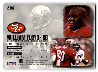 1995 Fleer Ultra #296 William Floyd football card with original gloss from the 49ers