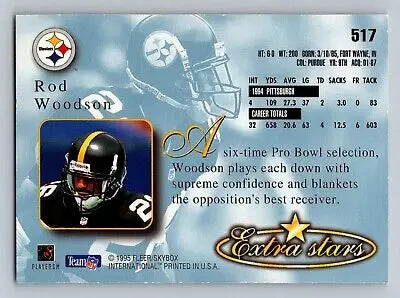 Rod Woodson football card from 1995 Fleer Ultra Extra Stars #517 collectible memorabilia