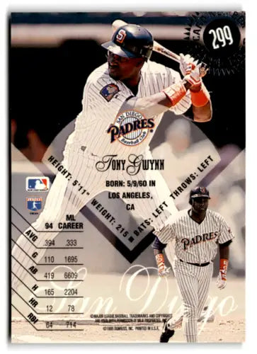 1995 Leaf #299 Tony Gwynn baseball card in original gloss, NM condition for Padres fans