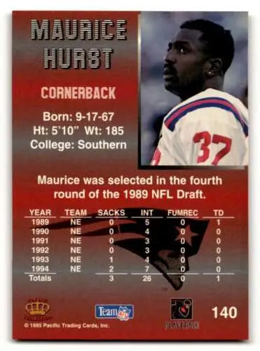 1995 Pacific #140 Maurice Hurst original gloss England Patriots football card