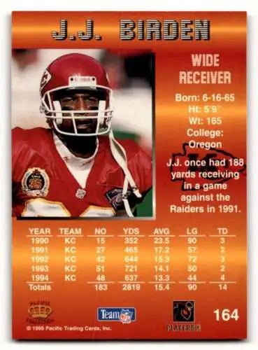 1995 Pacific #164 J.J. Birden Kansas City Chiefs football card in original gloss condition