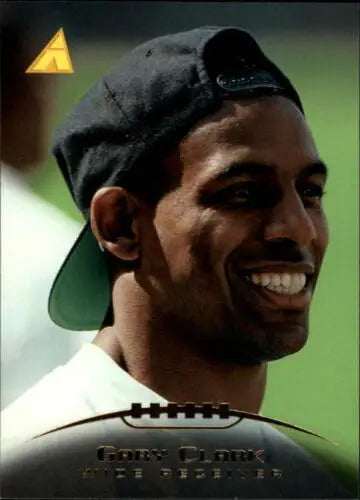 Smiling football player card of 1995 Pinnacle Gary Clark with original gloss finish