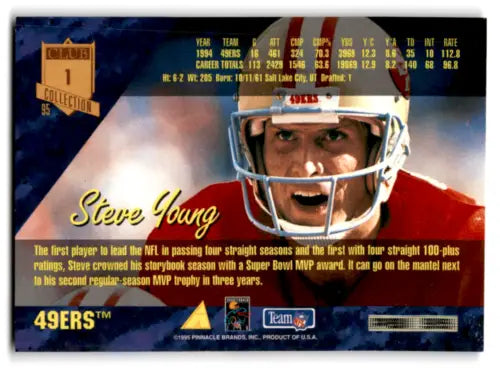 1995 Pinnacle Club Collection #1 Steve Young football card with original gloss finish