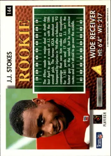 1995 Pinnacle Summit #144 J.J. Stokes NM-MT RC rookie card with original gloss