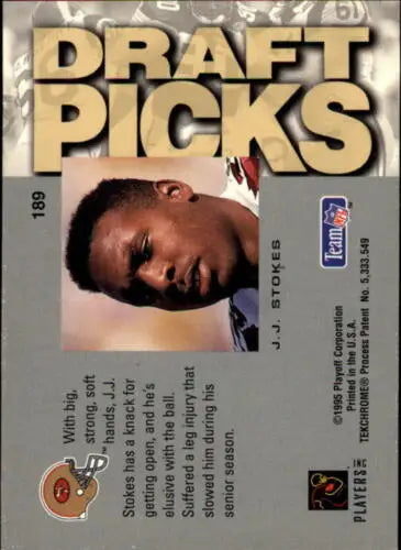 1995 Playoff Absolute J.J. Stokes NM-MT RC Rookie Football trading card with original gloss