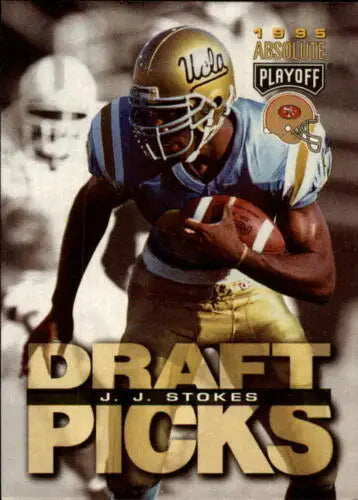 1995 Playoff Absolute #189 J.J. Stokes NM-MT RC Rookie football card with original gloss