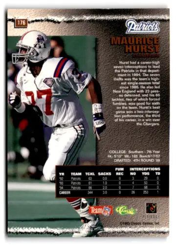 1995 Pro Line Silver #176 Maurice Hurst football trading card in Near Mint condition