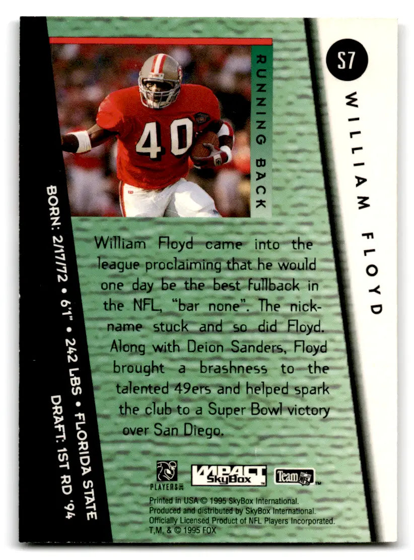 William Floyd football card featuring original gloss from 1995 Skybox Impact collection