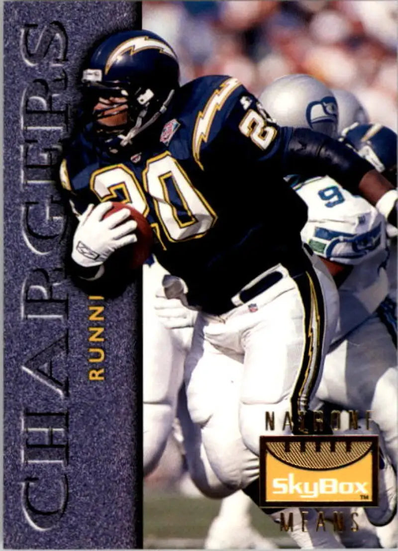 Football player Natrone Means in action on 1995 SkyBox Premium NM-MT Chargers card