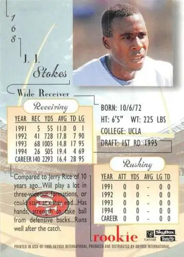 1995 SkyBox Premium #168 J.J. Stokes NM-MT RC rookie 49ers original gloss card