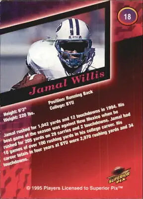 Trading card of Jamal Willis in white helmet from Superior Pix Autographs series