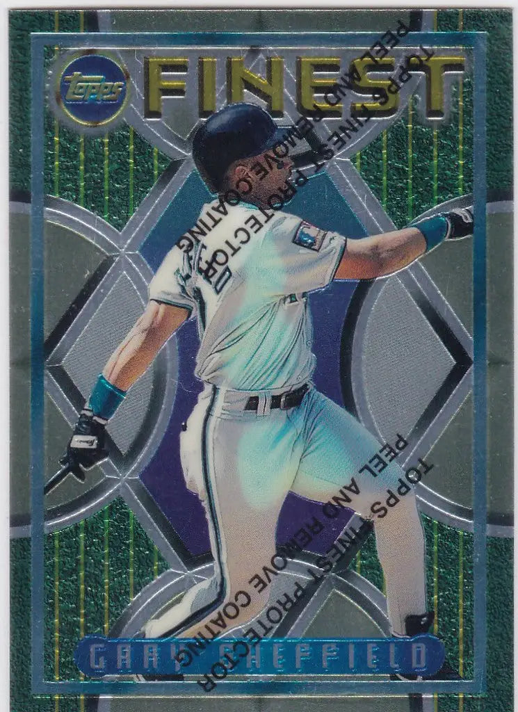 Baseball trading card of Gary Sheffield Miami Marlins in a white uniform