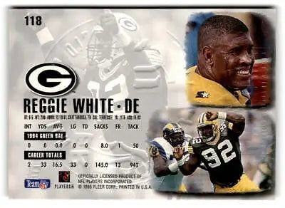 1995 Ultra #118 Reggie White Gold Medallion football card featuring Reggie White