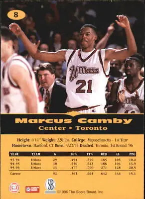 Marcus Camby basketball card from 1996-97 Score Board Sport PPF featuring Toronto Raptors