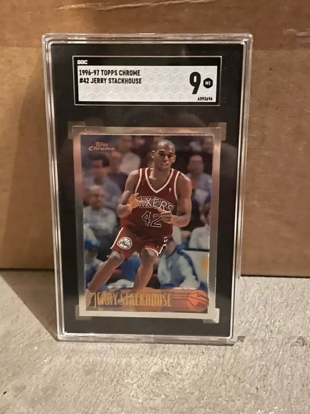 Graded 1996-97 Topps Chrome Jerry Stackhouse basketball card SGC 9 for trading cards collectors