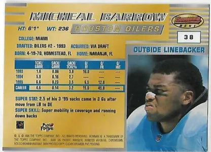 Micheal Barrow football card 1996 Bowman’s Best original gloss NM-MT Oilers collectible