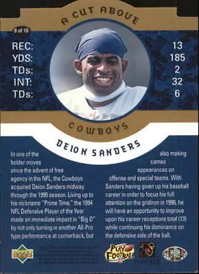 Deion Sanders 1996 Collector’s Choice card featuring Dallas Cowboys NFL team mint condition