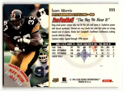 Bam Morris Pittsburgh Steelers 1996 Fleer #111 Football Card with original gloss