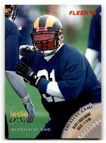 1996 Fleer #117 Leslie O’Neal St. Louis Rams Football Card with original gloss finish