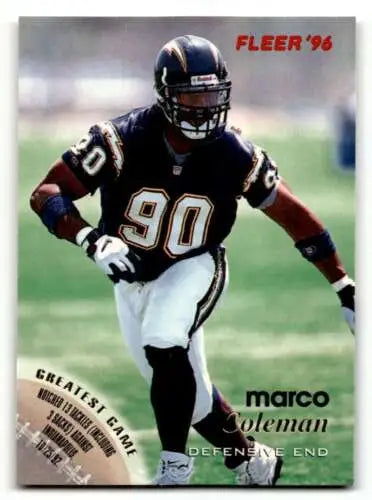 Marco Coleman San Diego Chargers football card with original gloss from 1996 Fleer