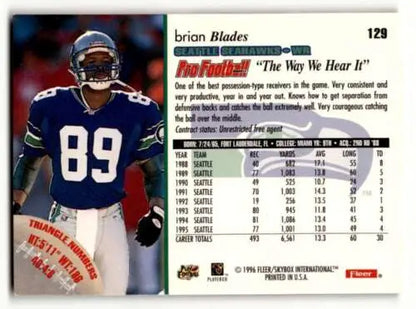 1996 Fleer #129 Brian Blades Seattle Seahawks football card with original gloss