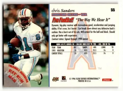 Chris Sanders Houston Oilers football card with original gloss in mint condition