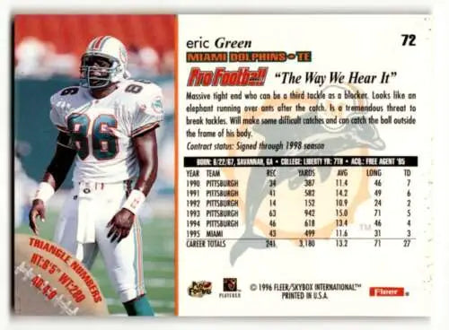 Eric Green Miami Dolphins football card with original gloss, 1996 Fleer #72