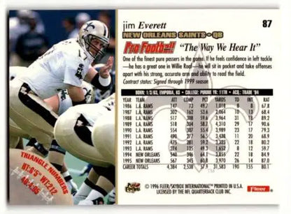 1996 Fleer #87 Jim Everett New Orleans Saints Football Card original gloss design