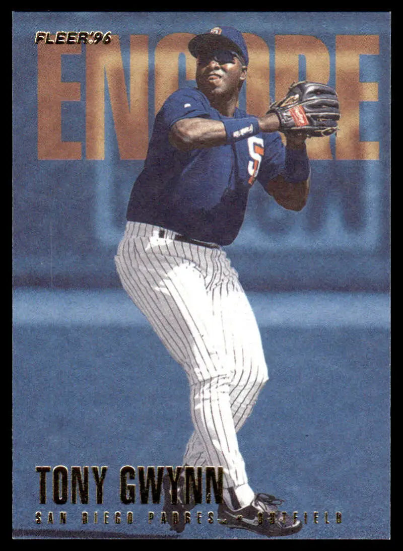 Baseball card of Tony Gwynn in pinstripe uniform for San Diego Padres 1996 Fleer Update