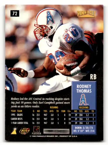 Rodney Thomas 1996 Pinnacle football card with original gloss - Near Mint condition