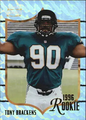 Teal #90 jersey football player on 1996 Summit Ground Zero Tony Brackens rookie card