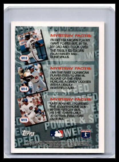 Baseball card featuring Barry Bonds with Mystery Finest MLB achievement facts