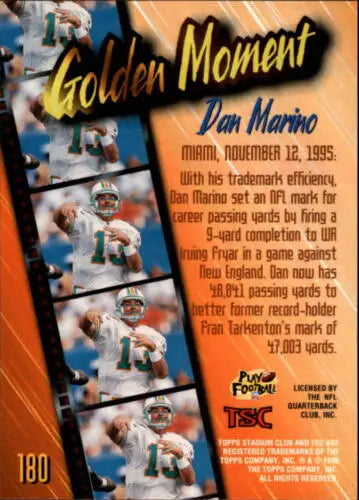 Dan Marino trading card from 1996 Topps Stadium Club in Near Mint condition