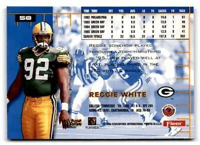 Reggie White 1996 Ultra #58 trading card featuring the legendary football player